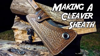 Making a leather sheath for a meat cleaver.