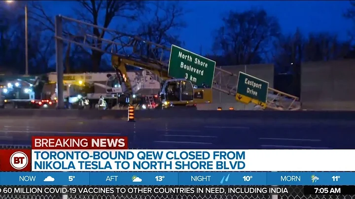 1 dead after sign crashes down onto car on Toronto-bound QEW