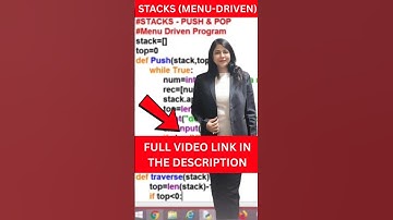 Stacks in Python 🔁 | Menu Driven Program Explained with Code | Class 12 CS | Python DSA #shorts