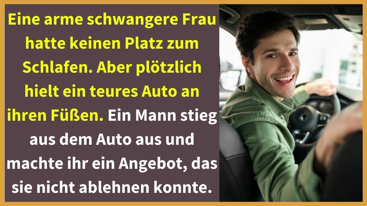 Eine arme schwangere Frau hatte keinen Platz zum Schlafen. Aber plötzlich hielt ein teures Auto an..