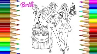 Coloring Pages Barbie  with Birthday Gift and Cake Coloring Book Video for Kids screenshot 3