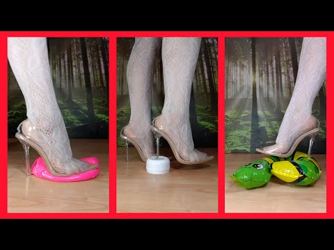 445 - Dein sexy Osterhäschen #4 - transpart pumps vs plastic, balloon, fluffy slime - ShoesCrushASMR