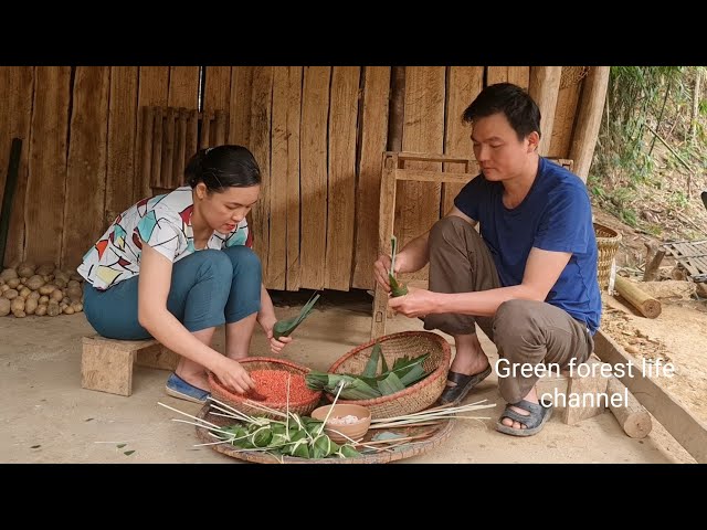 Make horn cake with my younger sister. Robert | Green forest life (ep282) class=