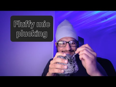 ASMR fluffy mic plucking sounds (With mouth sounds)