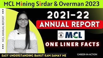 MCL Annual Report 2021-22 One liner for Mining Sirdar & Overman Exam 2023 | MCL Class by Shilpa Mam
