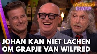 Johan kan in tegenstelling tot René niet lachen om grapje van Wilfred: 'Dat concludeer jij...'