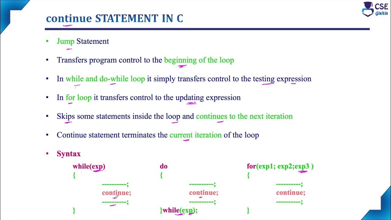 continue Statement in C | Jump Statements | Lec 85 | C Programming ...