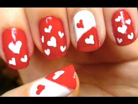 Unhas de Corações - Nail Art