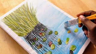 Easy way to paint floating plants on the swamp/ Acrylic painting tutorial for beginners steps.🎨🖌️