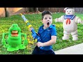 GHOSTBUSTERS! Caleb & Mommy Pretend Play with GHOSTBUSTER Toys for KIDS! Slimer, Marshmallow Slime!