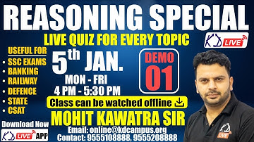 Reasoning Special Batch For SSC/CGL/CHSL/CPO/RAILWAY/STATE EXAM | Reasoning | Demo 01 | By Mohit Sir