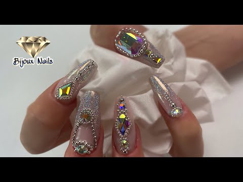 Ballerina rhinestone nails / Coffin nail design / Nail tips / Professional gel extension techniques