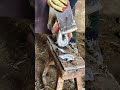 the master trims the horse's hooves smoothly.