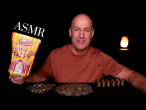 ASMR: COIN SORTING AND COUNTING WITH CHEWY TAFFY~SOFT SPOKEN/WHISPER