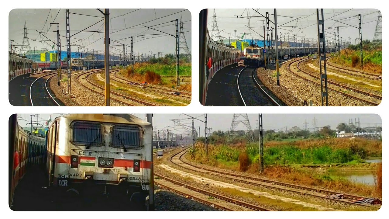 Gomoh Wap7 with Imperial Mail greets Wap4 hauled LHB fied Kolkata Agra Sf and Medha Emu