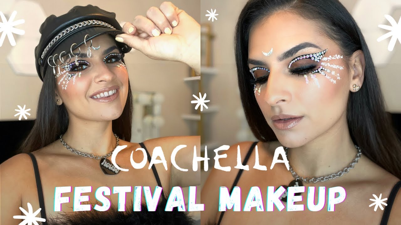 Glitter gem placement  Coachella makeup, Rhinestone makeup, Eye makeup