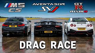 Lambo SVJ vs GT-R NISMO vs M5 CS – DRAG RACE 🔥 Who Wins?!