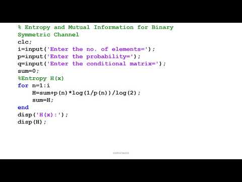 MATLAB PROGRAM for Entropy and Mutual Information for Binary Symmetric Channel