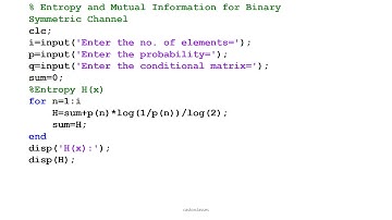 MATLAB PROGRAM  for Entropy and Mutual Information for Binary Symmetric Channel | M-file