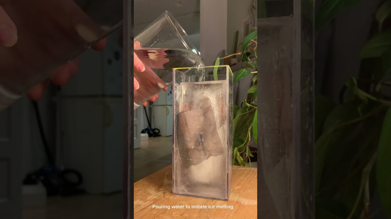 Preparing an art installation composed of ice blocks. (Test)