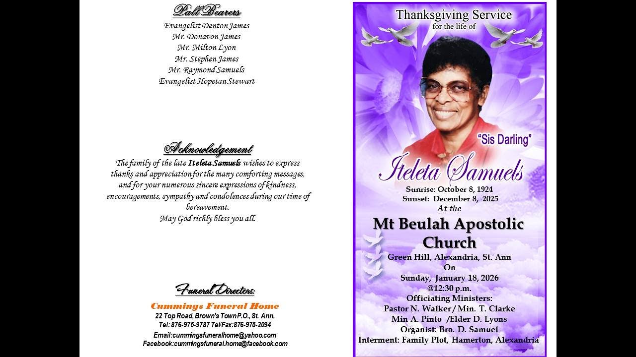 THANKSGIVING SERVICE FOR ITELETA SAMUELS