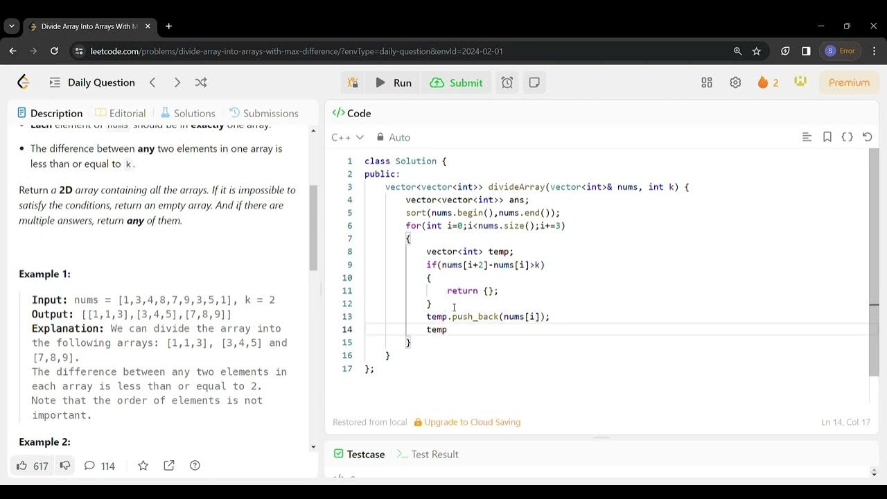 Divide array into arrays with max difference leetcode potd youtube
