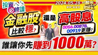 【投資必修課】金融股比較穩? 高股息 0056.00878.00919更賺?誰讓你先賺到1000萬?║謝晨彥、江國中、陳昆仁║2024.5.28