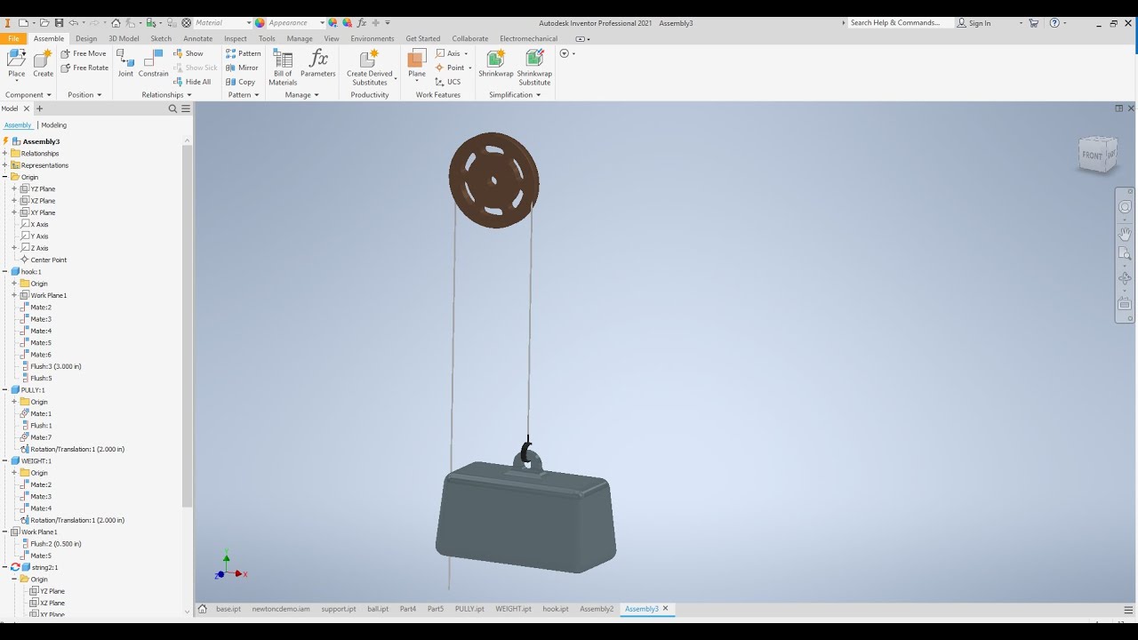 Autodesk Inventor 2021 Creating A String Pulley Assembly Tutorial