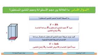 الصف الثامن   الرياضيات   إيجاد حجم الاسطوانة 1