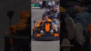 Lando Norris giving Carlos Sainz a lift in his LEGO car 😅