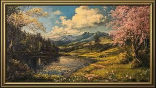Vintage Beautiful Spring Landscape Painting | Gold Frame TV Art | Art Screensaver for TV 2 Hrs