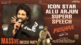  Icon Star Allu Arjun Superb Speech | Pushpa MASSive Success Party Live | Rashmika | Sukumar | DSP Image