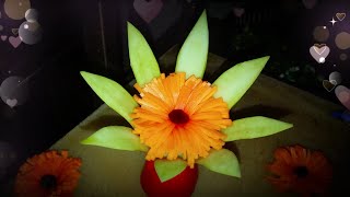 Vegetable Carving Beautiful Flowers (Bottle Gourd And Carrot)