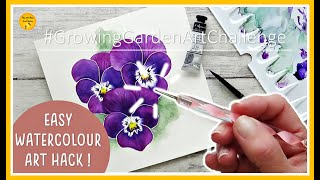 WATERCOLOUR Pansy TUTORIAL #GrowingGardenArtChallenge | Easy Art Hack (2020)