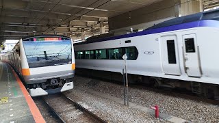 [低ジョイント音]E353系 S110編成 特急あずさ13号松本行が豊田駅2番線を通過するシーン