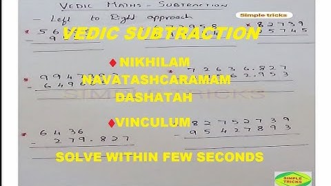 Vedic maths subtraction | vinculum | all from 9 and last from 10 | SIMPLE TRICKS