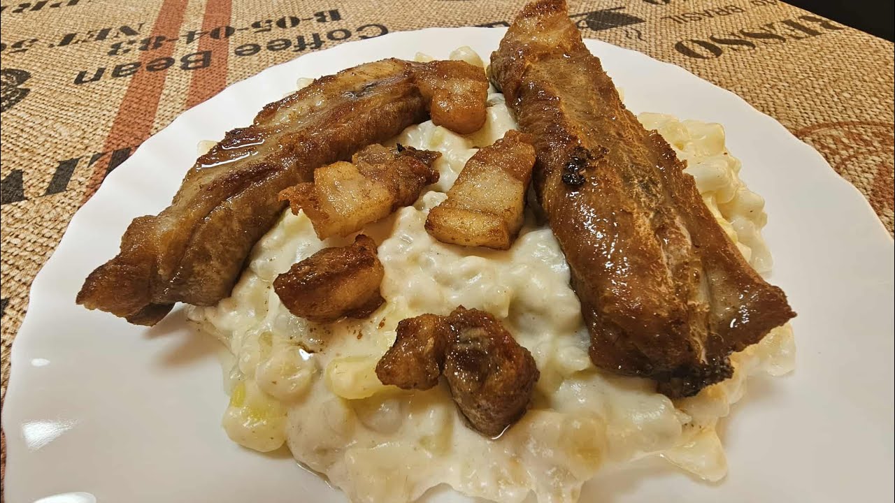 Karamelový puding a halušky po našom. 