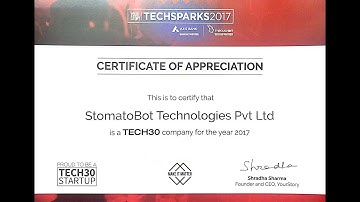 StomatoBot selected as one of Tech30 Startups at TechSparks 2017 by YourStory