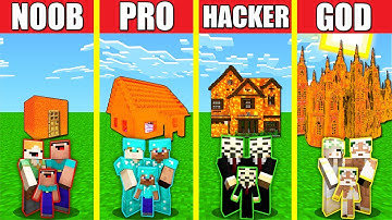 Minecraft Battle: LAVA HOUSE BUILD CHALLENGE - NOOB vs PRO vs HACKER vs GOD / Animation VOLCANO
