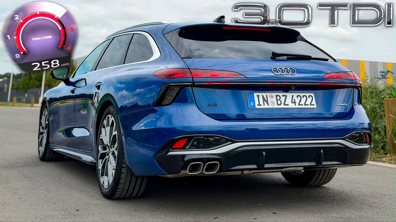 2026 Audi A6 allroad 3.0 TDI accelerating on the Autobahn.