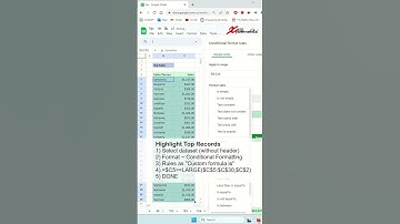 Highlight Top Records In Google Sheet #tips #excel #shorts #shortvideo #shortsvideo #how #howto