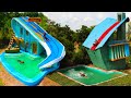 Top 2 building technique house design and water slide on roof to swimming pool by ancient skills