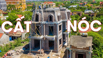 "Cất nóc" Đổ bê tông mái biệt thự tân cổ điển 2 tầng 1 tum