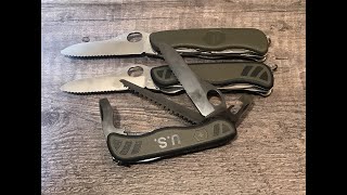 Three Military Folders by Victorinox: German Army, Swiss Soldier's, U.S. Combat Utility Knife.