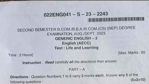 English -2 B.com 2nd Semester NEP Question Paper Year 2023 Akkamahadevi Women