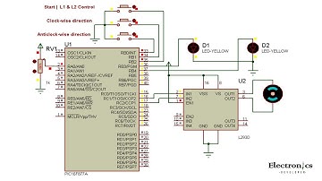 DC motor control with PIC16F877A and L293D | simulation