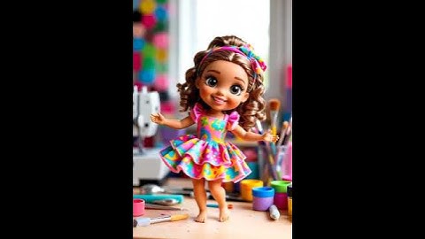 Cute doll in a colorful dress with crafting supplies #shorts