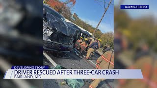 Driver rescued following three-vehicle crash in Silver Spring