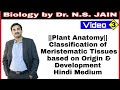 Classification of Meristemetic Tissue Based on Origin & Development (Plant Anatomy) Hindi Medium