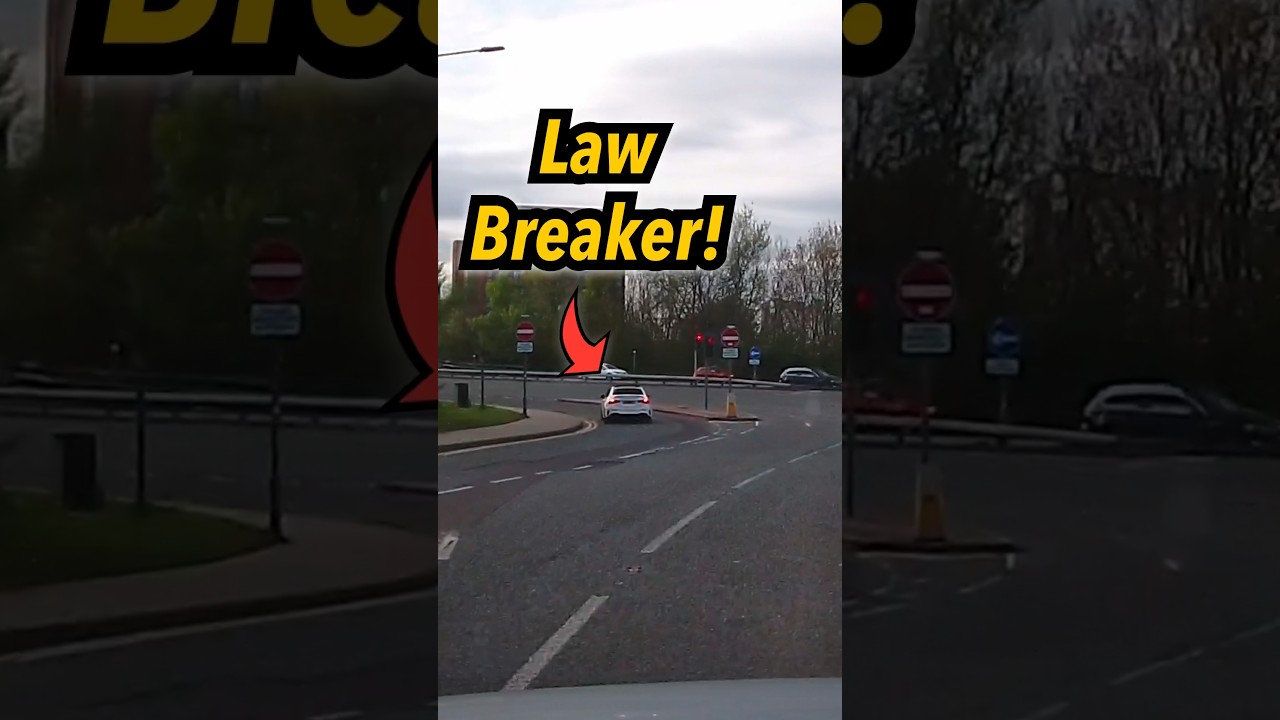 This driver breaks the law using a no entry designed for buses taxis and cyclists  driving  car